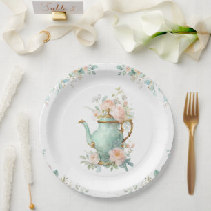 Shabby Chic Romantische Vintage-Rosen Floral-Party Pappteller