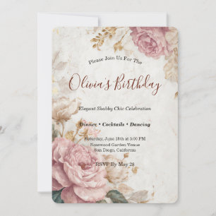 Shabby Chic Romantische Vintage-Rosen Florale Part Einladung