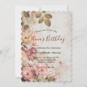 Shabby Chic Romantische Vintage-Rosen Florale Part Einladung