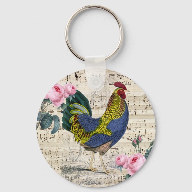 Shabby Chic Rooster Schlüsselanhänger (Vorderseite)
