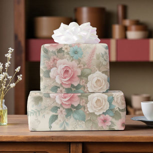 Shabby Chic Rosa Altrosa Grün Boho Floral Rose Geschenkpapier