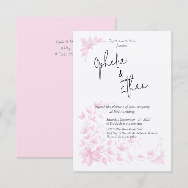 Shabby Chic Rosa Blumenzwiebelfest Einladung (Vorne/Hinten)