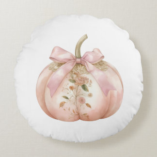 Shabby Chic Rosa Florale Kürbis Coquette Herbst Rundes Kissen