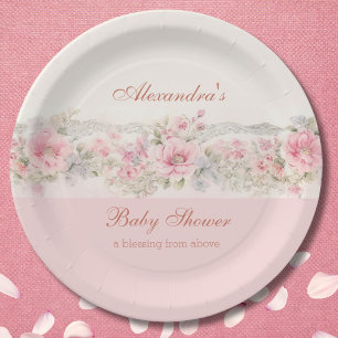 Shabby Chic Rosa Florales Christliche Babyparty Pappteller