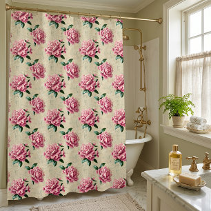 Shabby Chic Rosa Gardenien Duschvorhang