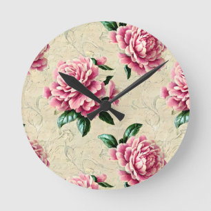 Shabby Chic Rosa Gardenien Runde Wanduhr