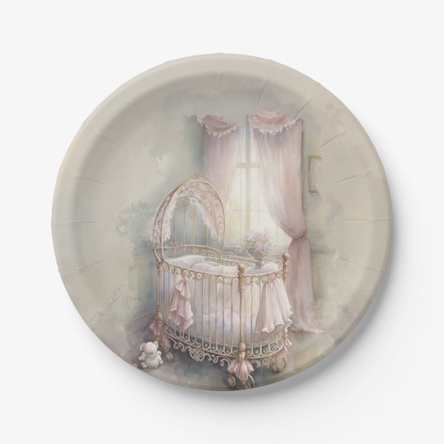 Shabby Chic-Rosa-Kinderkrippe Pappteller (Vorderseite)