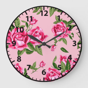 Shabby Chic Rosa Muster Rose Große Wanduhr