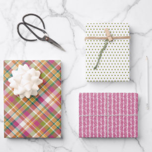 Shabby Chic Rosa Orange Cyan Grün Weiß Gingham Geschenkpapier Set