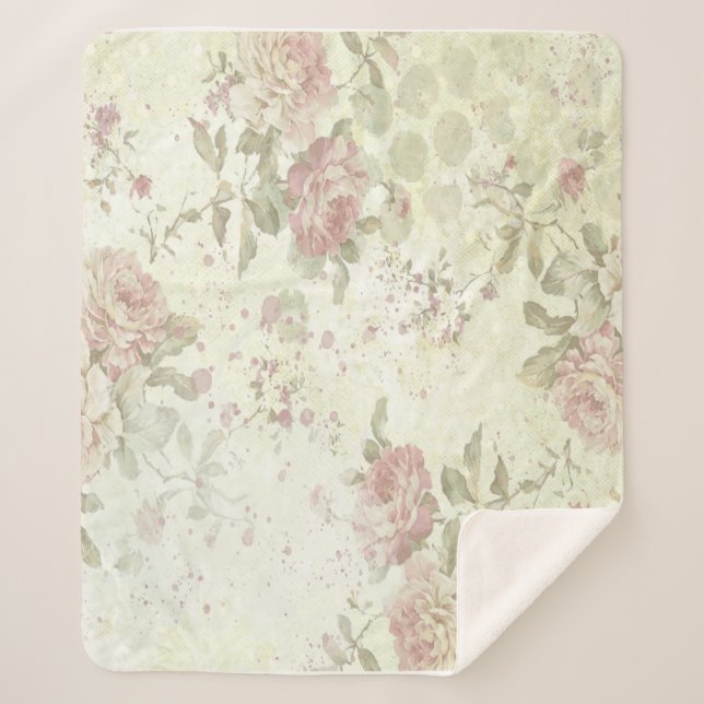 Shabby Chic Rosa Rose Blumenkohl Deckbett Sherpadecke (Vorderseite)