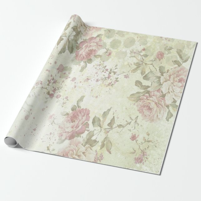 Shabby Chic Rosa Rose Geschenkpapier (Ungerollt)