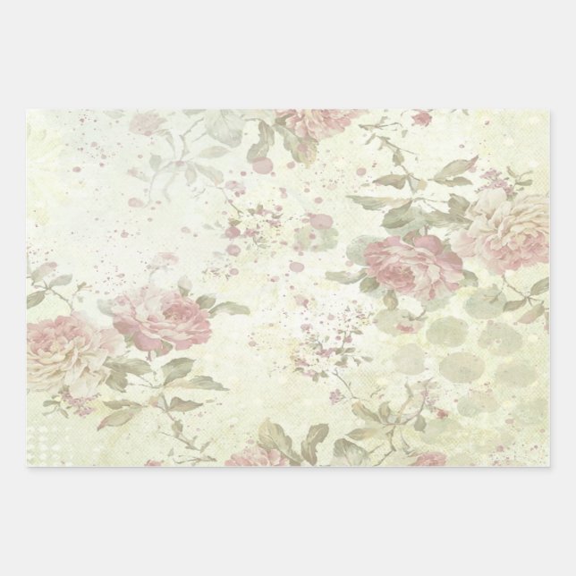 Shabby Chic Rosa Rose Geschenkpapier Set (Vorderseite)