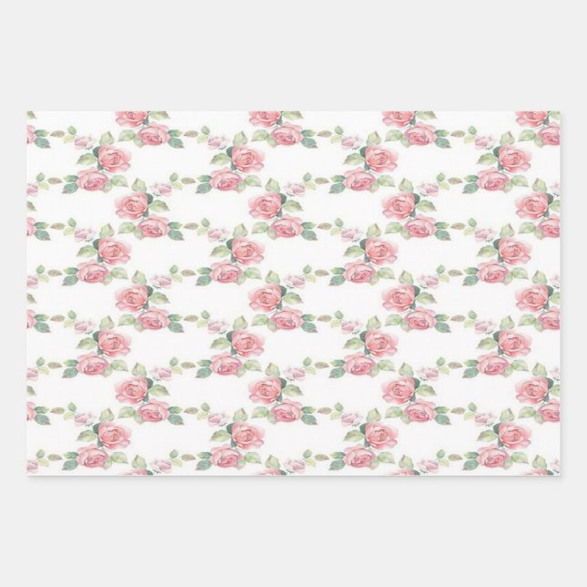 Shabby Chic Rosa Rose Geschenkpapier Set (Vorderseite)