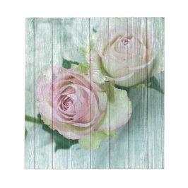 Shabby Chic Rosa Rosen auf blauem Holz Notizblock