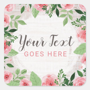 Shabby Chic Rosa Rosen auf rustikalem Stallholz Quadratischer Aufkleber