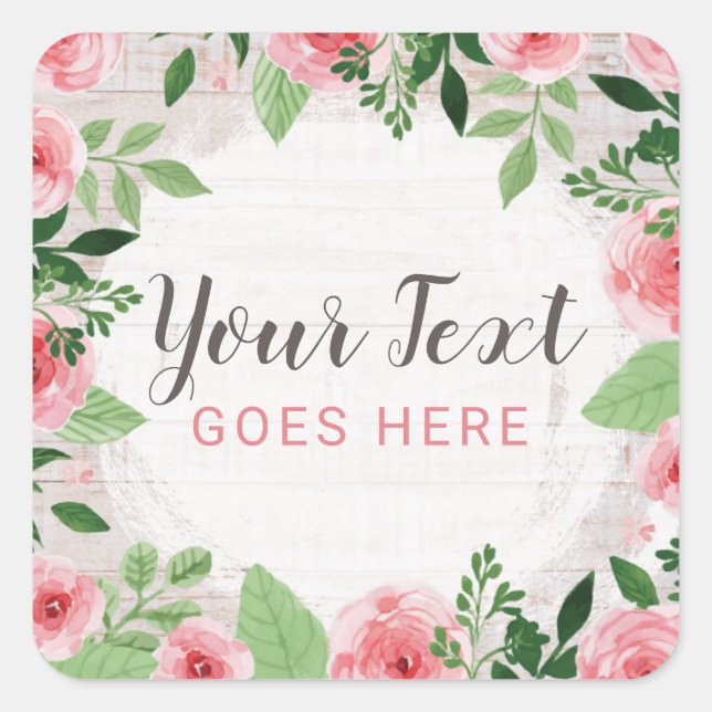 Shabby Chic Rosa Rosen auf rustikalem Stallholz Quadratischer Aufkleber (Vorderseite)