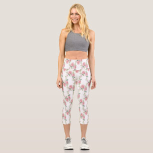 Shabby Chic Rosa Rosen Blumen Capri Leggings