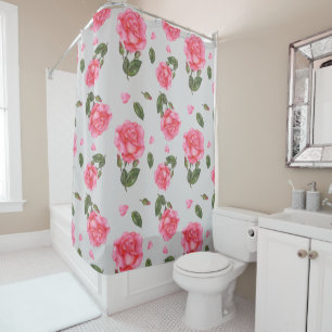 Shabby Chic Rosa Rosen Blumenmuster Duschvorhang
