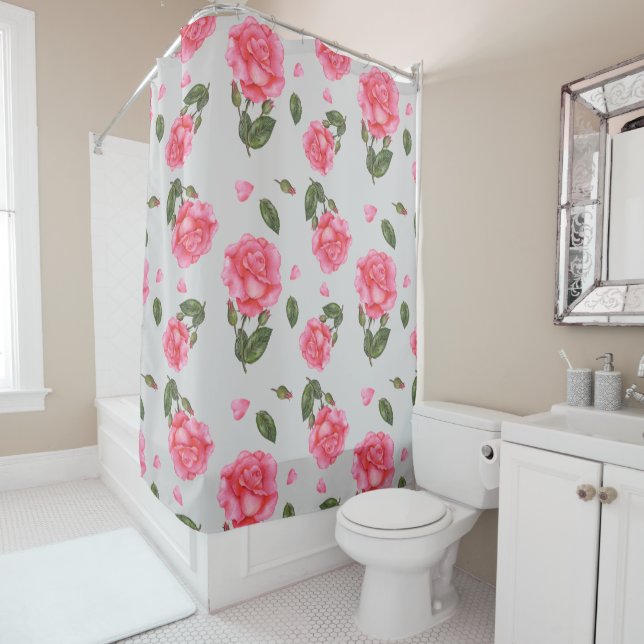 Shabby Chic Rosa Rosen Blumenmuster Duschvorhang (Beispiel)