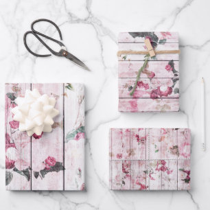 Shabby Chic rosa Rosen Geschenkpapier Set