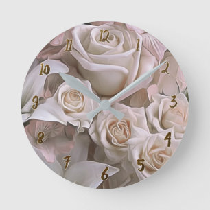 Shabby Chic Rosa Rosen Rustikales Glanz Personalis Runde Wanduhr