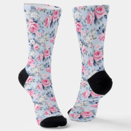 Shabby Chic Rosa Rosen Weiße Blume Muster Socken
