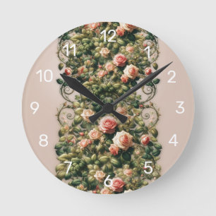 Shabby Chic Rosa Rosengarten Runde Wanduhr