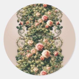 Shabby Chic Rosa Rosenranken Florale Rosen Elegant Runder Aufkleber