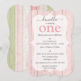 Shabby Chic Rosa & Sage Holz Custom Age Geburtstag Einladung