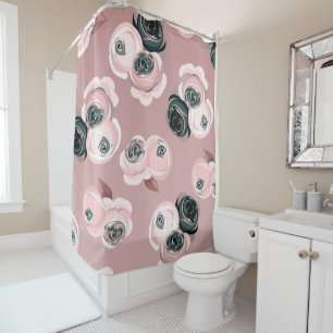 Shabby Chic Rosa & Schwarze Rosen Elegant Duschvorhang