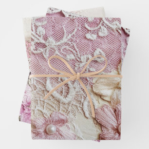 Shabby Chic Rosa Spitze Geschenkpapier Set