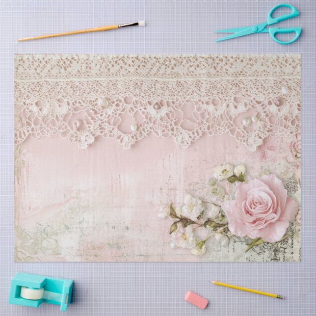 Shabby Chic Rosa Spitze  Seidenpapier (Basteln)