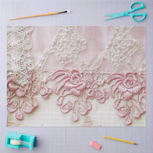 Shabby Chic Rosa Spitze  Seidenpapier (Basteln)