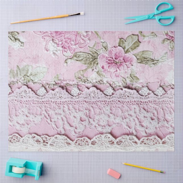 Shabby Chic Rosa Spitze  Seidenpapier (Basteln)