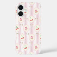 Shabby Chic Rosa Streifen Kirschen Cupcakes Retro