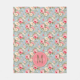 Shabby Chic Rosa und blaue Hütte Rose Monogramm Fleecedecke