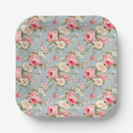 Shabby Chic Rosa und Blaue Hütte Rose Pappteller