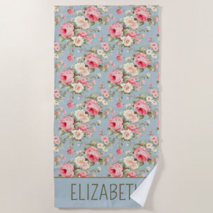 Shabby Chic Rosa und Blaue Hütte Rose und Blume Strandtuch