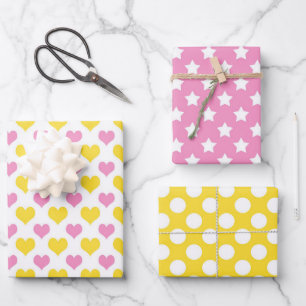 Shabby Chic rosa und gelb passende Muster Geschenkpapier Set