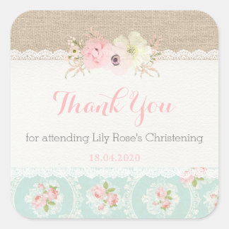 Shabby Chic Rosa und Minze Quadratischer Aufkleber