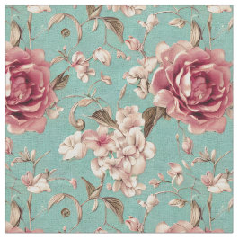 Shabby Chic Rosa und Weiß Florals auf aquamarinen Stoff