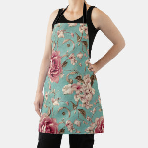 Shabby Chic Rosa und Weiße Blumen auf Türkis Schürze