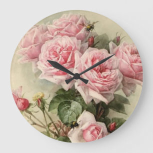 Shabby Chic Rosa Viktorianische Rose Große Wanduhr