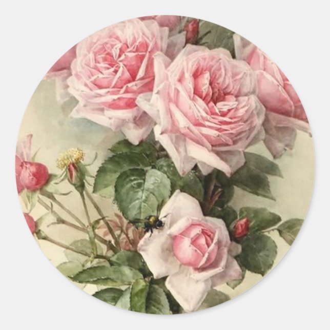 Shabby Chic Rosa Viktorianische Rose Runder Aufkleber (Vorderseite)