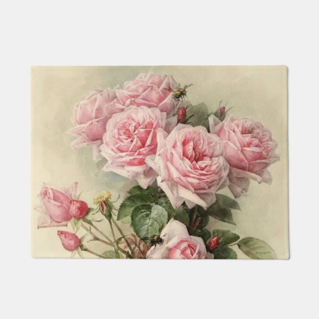 Shabby Chic-rosa viktorianische Rosen Fußmatte (Vorderseite)