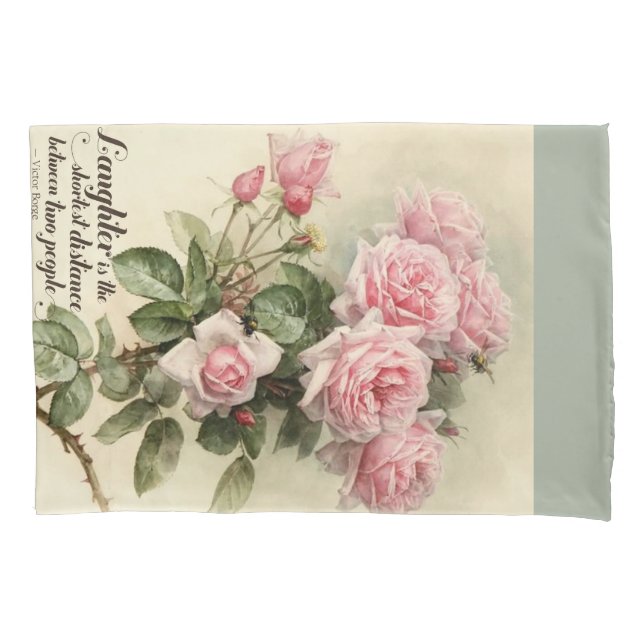 Shabby Chic-rosa viktorianische Rosen Kissenbezug (Vorderseite)
