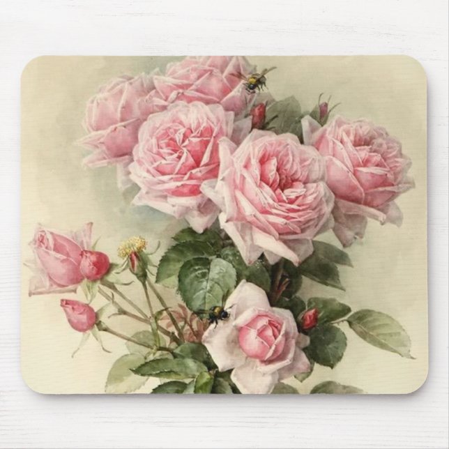 Shabby Chic-rosa viktorianische Rosen Mousepad (Vorne)