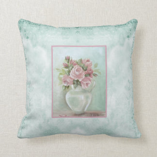 Shabby Chic Rosa Vintage Rose auf Aquamarinen Kissen