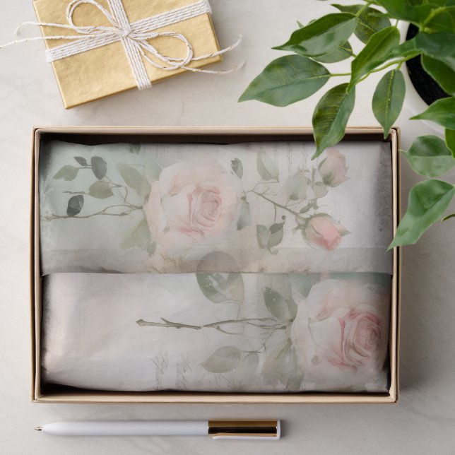 Shabby Chic Rose Französisches Skript Seidenpapier (Geschenk)