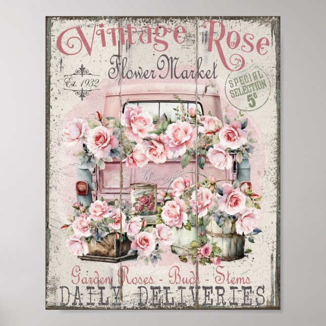 Shabby Chic Rose holen Blume Marktplakat ein Poster (Vorne)